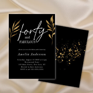 Forty 40th Gold Greenery Black Birthday Party  Invitation