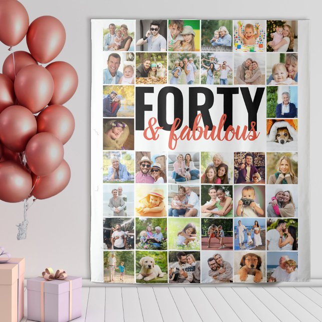 Forty and Fabulous 40 Photo Collage Birthday Tapestry (Creator Uploaded)