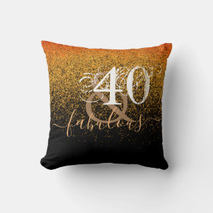Forty and Fabulous Black Gold Glitter Cushion