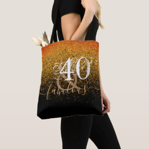 Forty and Fabulous Black Gold Glitter Tote Bag