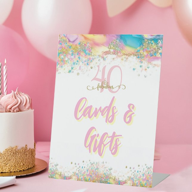Forty and Fabulous Cards & Gifts Birthday Party Pedestal Sign (Forty and Fabulous Cards and Gifts 40th Birthday Party Sign)