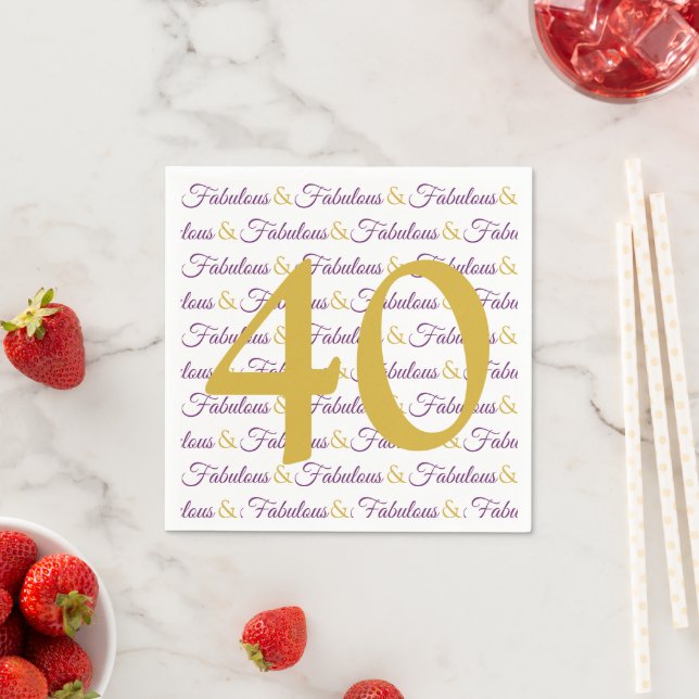Forty and Fabulous Elegant 40th Birthday party Napkin (Insitu)