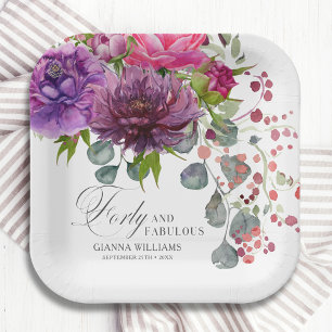 Forty and Fabulous Elegant Floral 40th Birthday Paper Plate