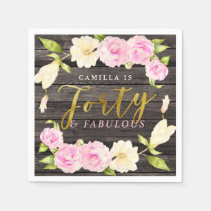 Forty and Fabulous Floral 40th Birthday Party Napkin