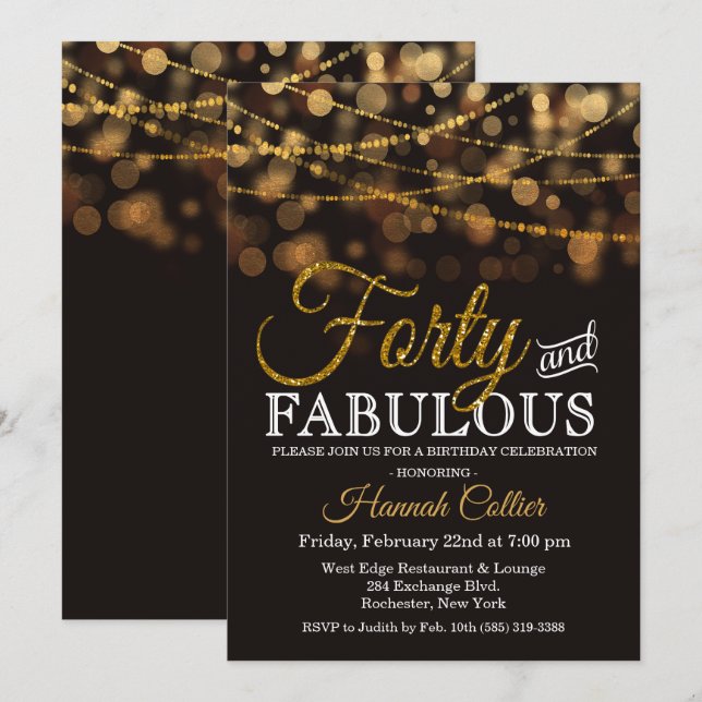 Forty and Fabulous Glitter Birthday Invitation (Front/Back)