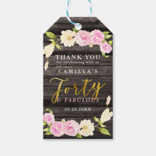 Forty and Fabulous Rustic Floral Birthday Favour Gift Tags