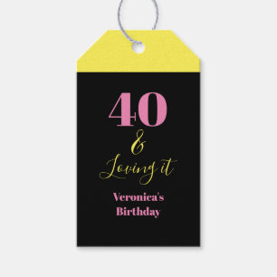 Forty and Loving It 40th Birthday Yellow Black Gift Tags