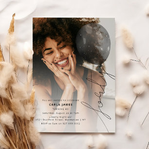 Forty Balloon String   Photo 40th Birthday Party Invitation