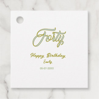 forty birthday name date blue green pastel trendy  favour tags