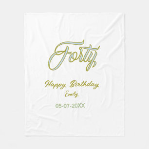 forty birthday name date blue green pastel trendy fleece blanket