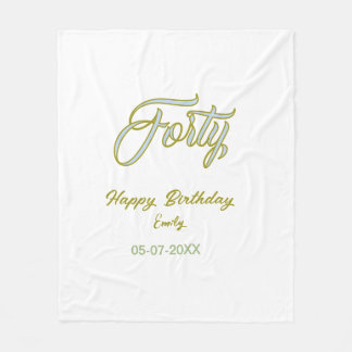 forty birthday name date blue green pastel trendy  fleece blanket