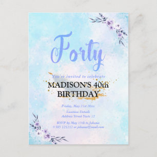 Forty Birthday Party Watercolor Pastel Postcard