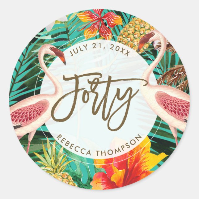 forty birthday tropical flamingo sticker (Front)