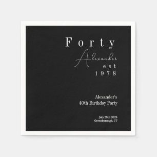 Forty Black and White 40th Birthday Party Napkin