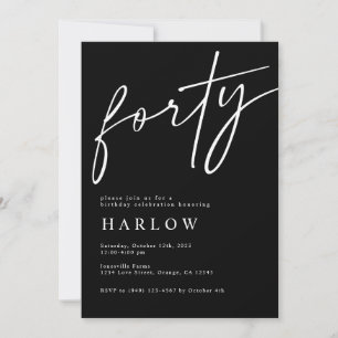 Forty Black and White Birthday Invitation