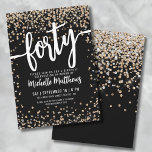 Forty Black Gold 40th Birthday Invitation<br><div class="desc">Introducing a chic and celebratory 40th birthday party invitation, perfect for marking this special milestone in style. The elegant design features a mix of gold and silver glitter confetti, adding a touch of fun and festivity. At the top, "Forty" is prominently displayed in bold calligraphy, setting the tone for an...</div>