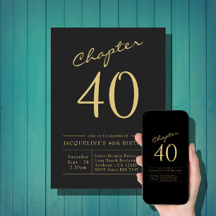 Forty Black Gold 40th Birthday Party Invitation