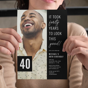 Forty Black & White 40th Birthday Party Photo  Invitation