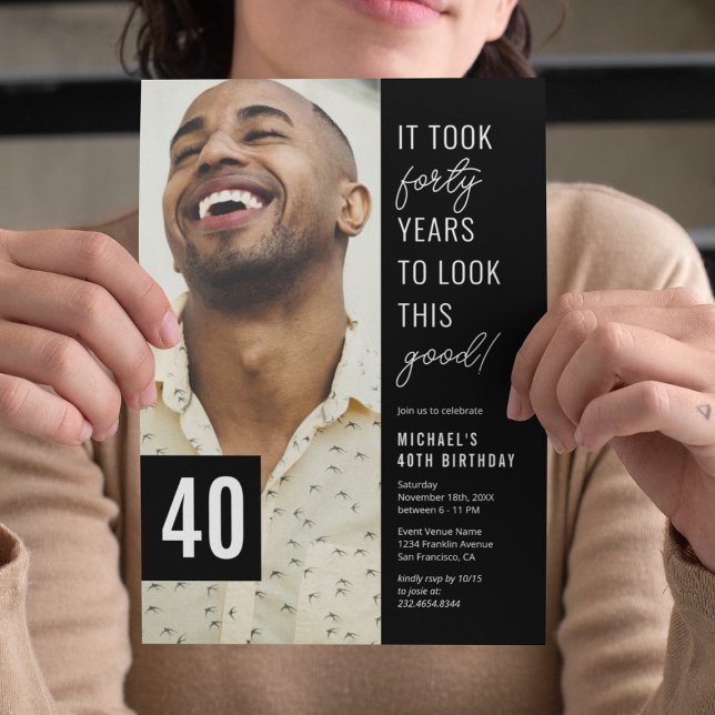 Forty Black & White 40th Birthday Party Photo  Invitation (Creator Uploaded)
