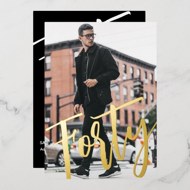 Forty Black  White Modern 40th Birthday Party Gold (Front/Back)