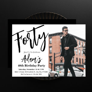 Forty Black & White Modern 40th Birthday Party  Invitation