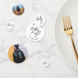 Forty   Black & White Modern 40th Birthday Photo Confetti