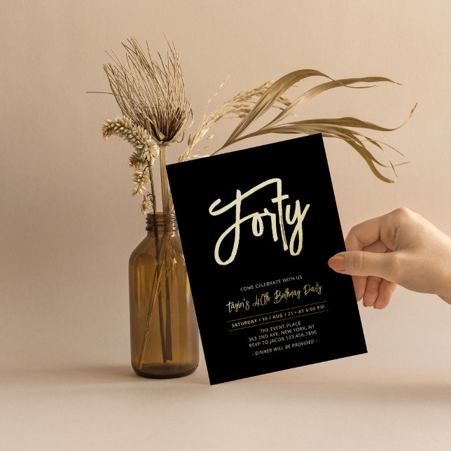 Forty | Chic Modern Script 40th Birthday Party (Creator Uploaded)