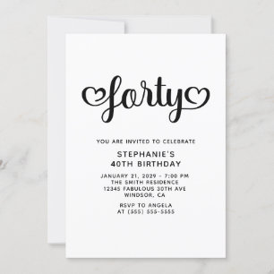 Forty Cute Hearts Script 40th Birthday Invitation