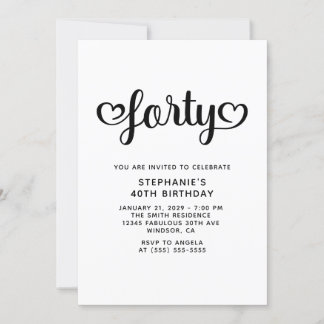 Forty Cute Hearts Script 40th Birthday Invitation