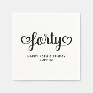 Forty Cute Hearts Script 40th Birthday Napkin