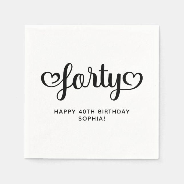 Forty Cute Hearts Script 40th Birthday Napkin (Front)