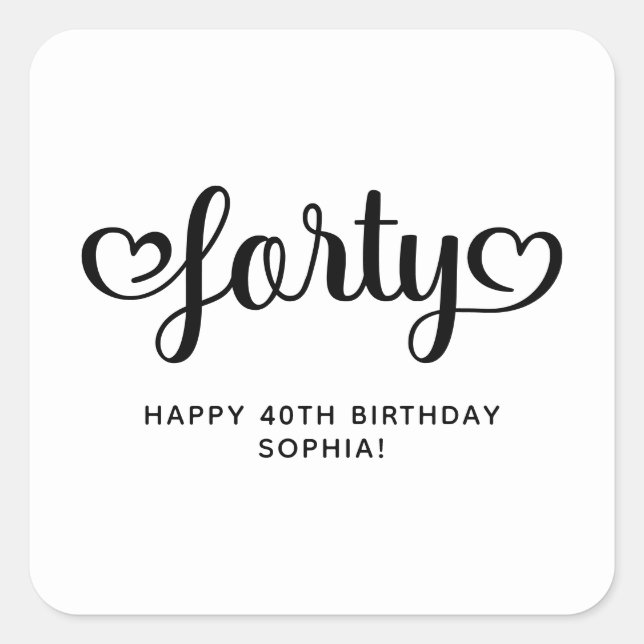 Forty Cute Hearts Script 40th Birthday Square Sticker (Front)