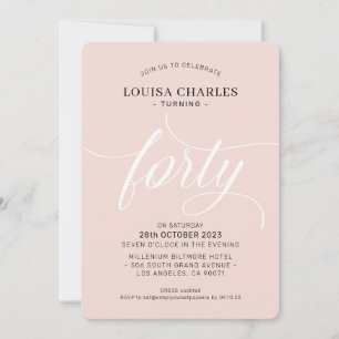 FORTY elegant birthday chic modern blush pink Invitation