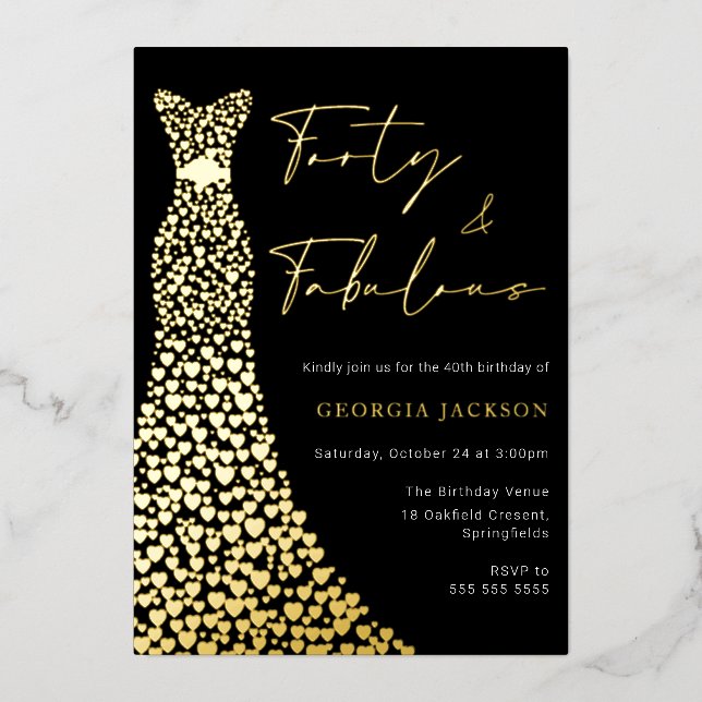Forty & Fab Dress 40th Birthday Black & Gold  (Front)