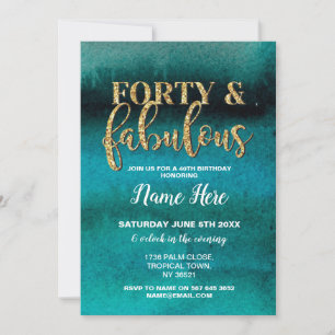 Forty & Fabulous Birthday Party Teal 40th Invite