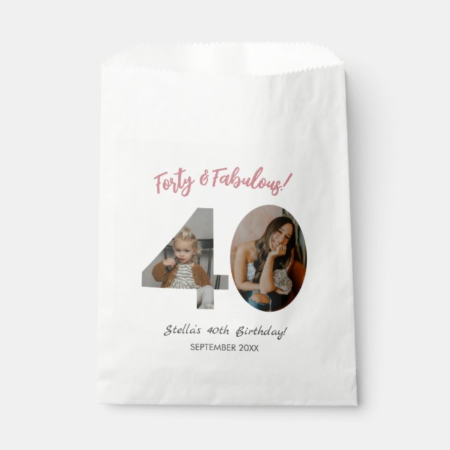Forty & Fabulous Custom Photo 40th Birthday  Favour Bags (Front)