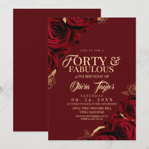 Forty & Fabulous Floral Rose Elegant 40th Birthday Invitation