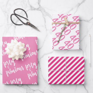 Forty & Fabulous - Fun Pink 40th Birthday Wrapping Paper Sheet