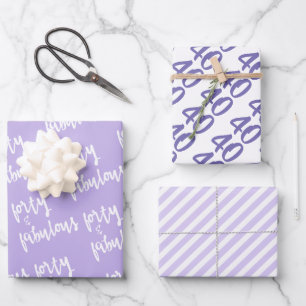 Forty & Fabulous - Fun Purple 40th Birthday Wrapping Paper Sheet