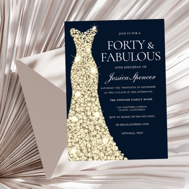 Forty & Fabulous!! Gold Dress Gown 40th Birthday Invitation (Creator Uploaded)