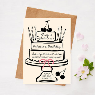 Forty & Fabulous, Hand drawn Contemporary Cake Invitation