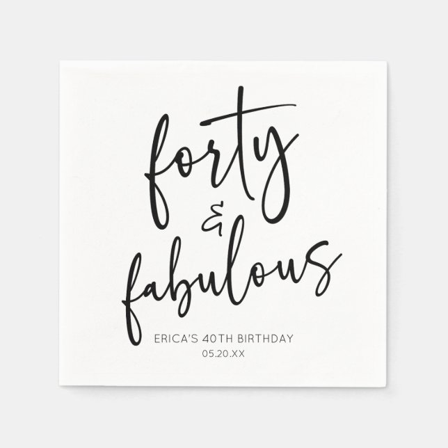 Forty & Fabulous Minimal 40th Birthday Party Napkin (Front)