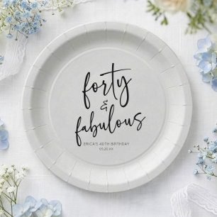 Forty & Fabulous Minimal 40th Birthday Party Paper Plate