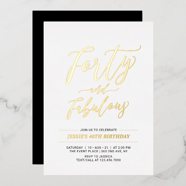 Forty & Fabulous | Modern Gold 50th Birthday Party (Front/Back)