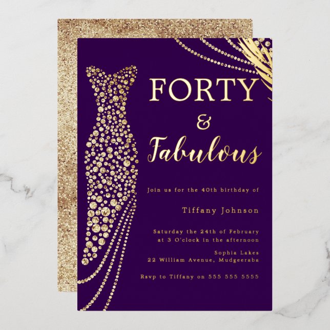 Forty & Fabulous Purple & Gold Dress 40th Birthday (Front/Back)