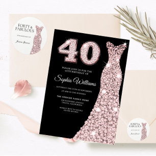 Forty & Fabulous Rose Gold Dress 40th Birthday Classic Round Sticker