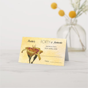 Forty & Fantastic Birthday Yellow & Red Daylily Place Card