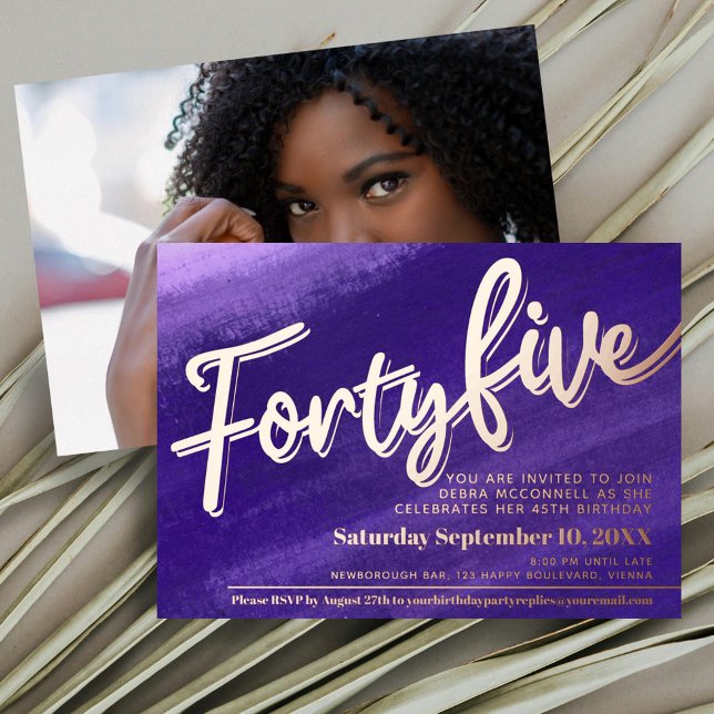 forty five 45th Birthday purple rose gold photo (Creator Uploaded)