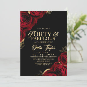 FORTY Floral Rose Elegant 40th Birthday Invitation