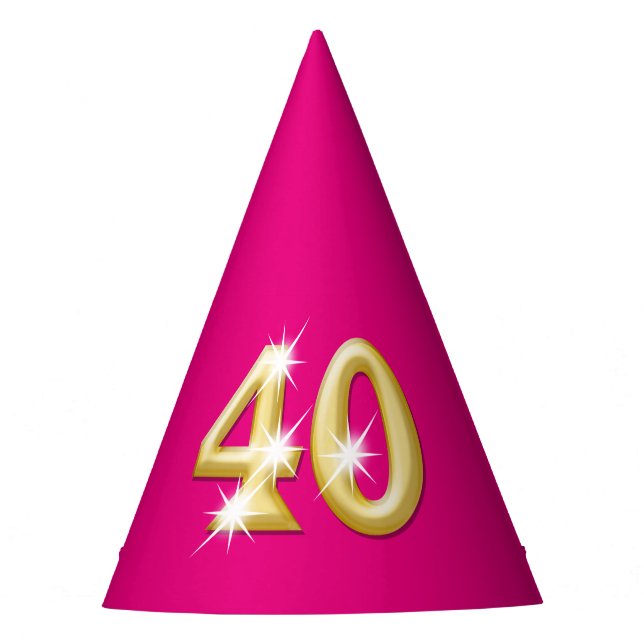 Forty fortieth birthday pink gold party hat (Front)